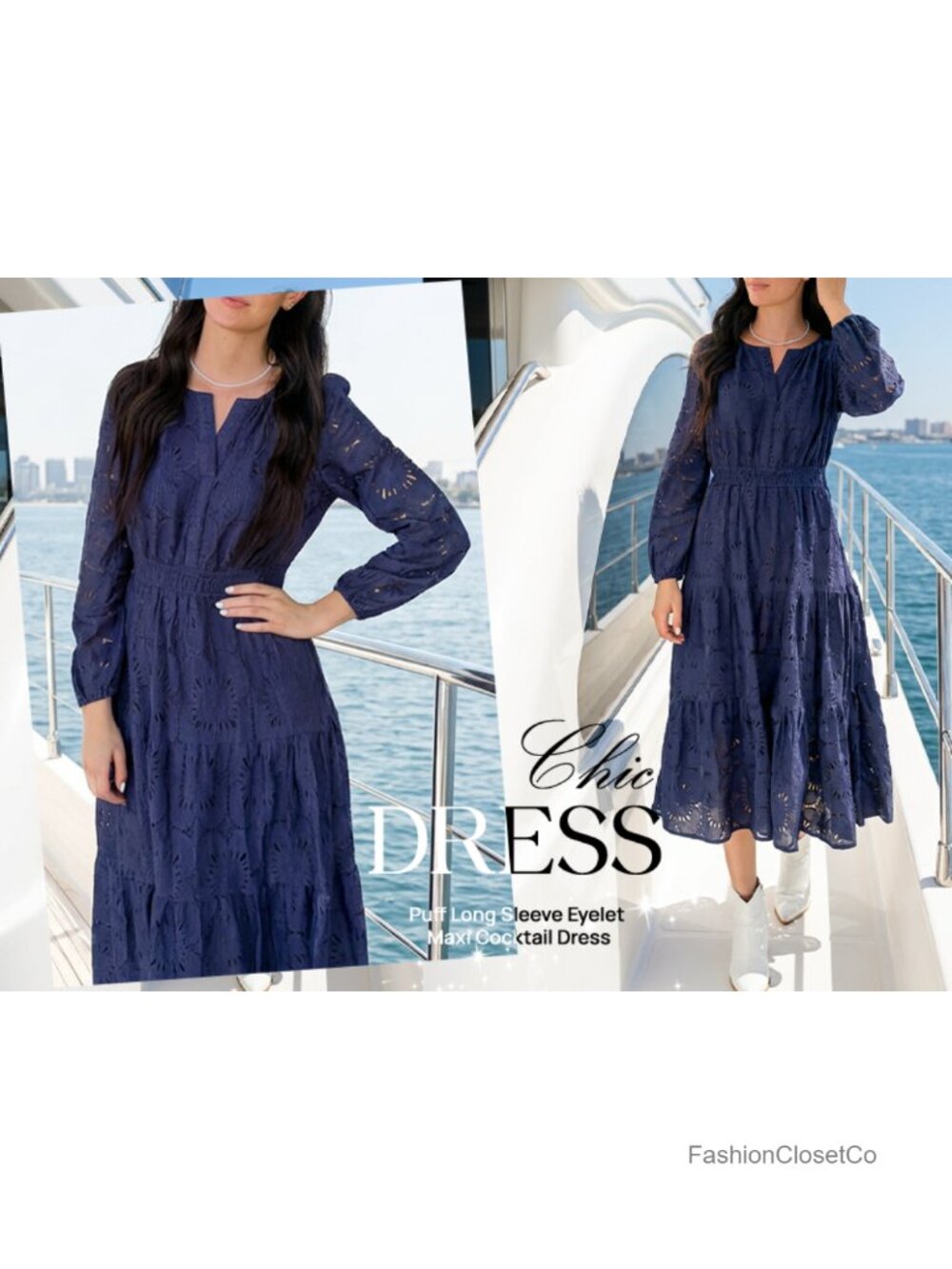 Women's Lace Floral Eyelet Maxi Dress Long Sleeve Wedding Guest - Picture 6 of 6